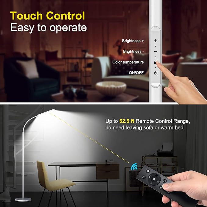 Dimunt LED Floor Lamp, Bright 15W Floor Lamps for Living Room with 1H Timer- White - LeafyLoom