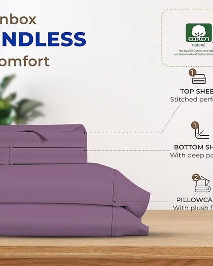 THREAD SPREAD 600 Thread Count Sheets Queen - 100% Egyptian Cotton Sheets Queen Size, 4 PC Luxury Sheets Queen Size, Soft, Sateen Cooling, Extra Long Staple 16" Deep Pocket Queen Bed Sheet Set - Plum - LeafyLoom
