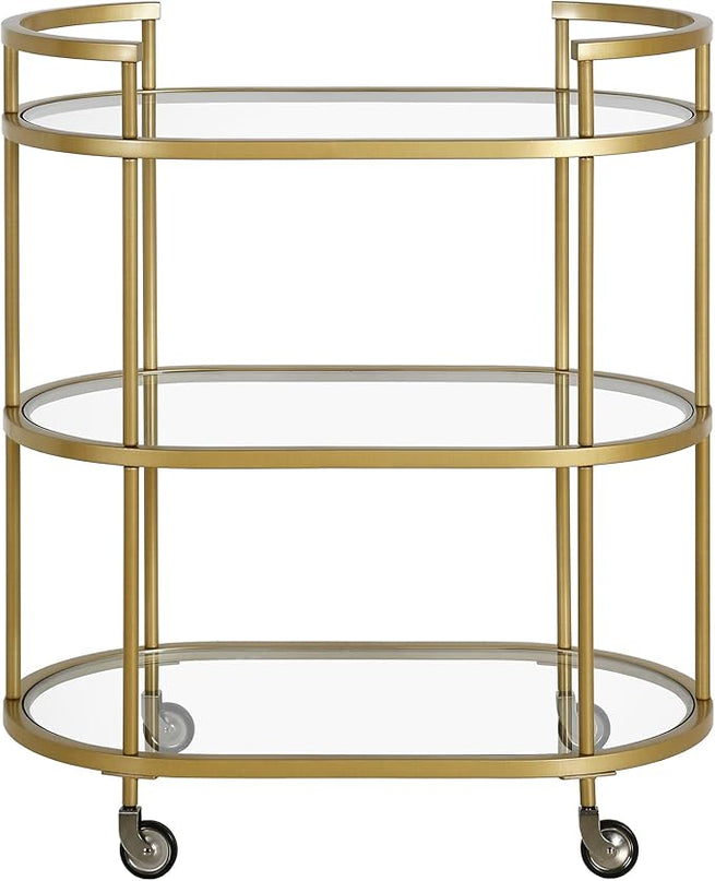 Henn&Hart 30" Wide Oval Bar Cart in Brass, Bar Carts for the Home - LeafyLoom
