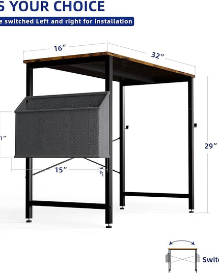 Pamray 32 Inch Computer Desk for Small Spaces with Storage Bag, Home Office Work Desk with Headphone Hook, Small Office Desk Study Writing Table - LeafyLoom