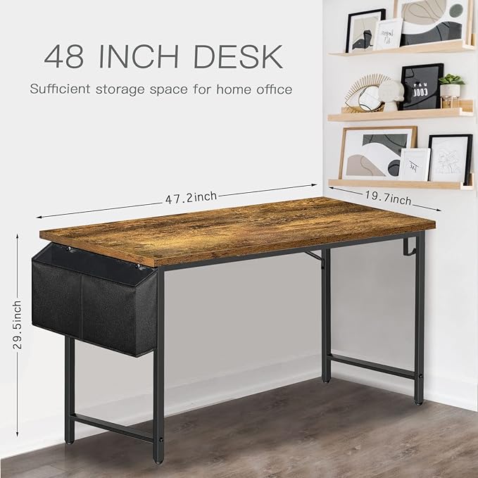 Lufeiya Home Office Desks 47 inch Desk for Bedroom Modern Simple Student Study Table 48 Vintage Writing Computer Desk, Rustic Brown - LeafyLoom