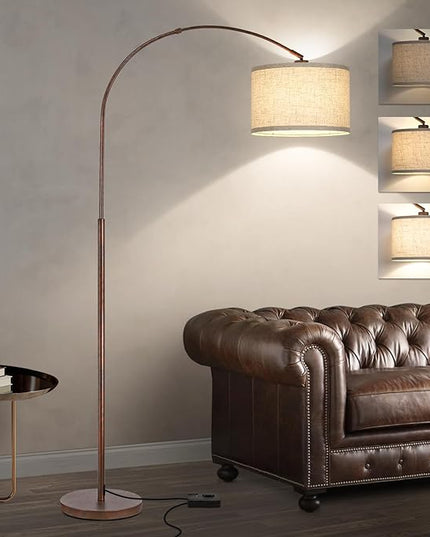 Dimmable Arc Floor Lamps for Living Room, Mid Century Floor Lamp, Antique Bronze Standing Lamp with Adjustable Hanging Shade, Tall Pole Lamp Reading Light for Bedroom, Over Couch, 9W LED Bulb Included - LeafyLoom