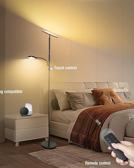2024 New Floor Lamp, 44W 4500LM Super Bright LED Floor Lamp for Living Room, Remote Floor Lamp with Reading Light, Dimmable Modern Stand Tall Lamp for Bedroom Office - LeafyLoom