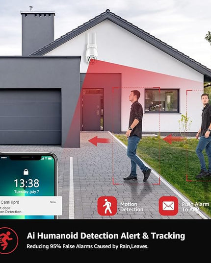 BOAVISION Security Camera Outdoor, Wireless WiFi IP Camera Home Security System 360° View,Motion Detection, auto Tracking,Two Way Talk,HD 1080P pan Tile Full Color Night Vision BOAVISION