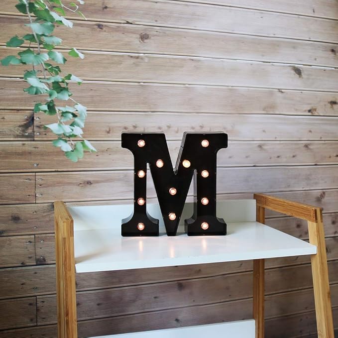 Light Up Black Alphabet Marquee Letters Sign LED Marquee Number Lights Sign for Night Light Home Bar Christmas Party Lamp Wedding Birthday Decoration M - LeafyLoom