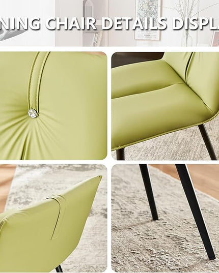 YOUTASTE Dining Chairs Set of 2 Mid Century Modern Upholstered Leather Kitchen Chairs Soft Padded Side Chairs Dinner Chairs with Metal Legs for Living Room Bedroom, Avocado Green - LeafyLoom