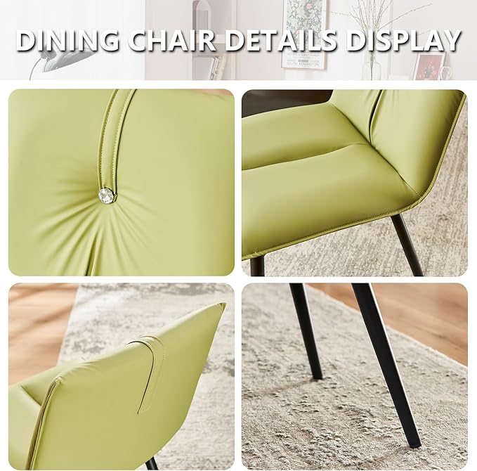 YOUTASTE Dining Chairs Set of 2 Mid Century Modern Upholstered Leather Kitchen Chairs Soft Padded Side Chairs Dinner Chairs with Metal Legs for Living Room Bedroom, Avocado Green - LeafyLoom