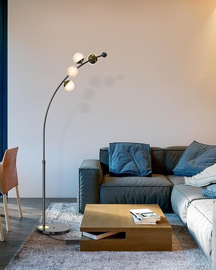 Ganeed Floor Lamp for Living Room,24W Bright LED Standing Lamps with Remote Control,61.4 in Tall Dimmable 3 Color Temperatures Eye-Protection Black Reading Tall Lamps for Bedroom Office Dorm Room - LeafyLoom