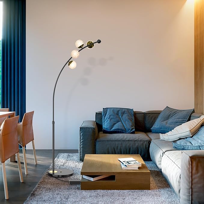 Ganeed Floor Lamp for Living Room,24W Bright LED Standing Lamps with Remote Control,61.4 in Tall Dimmable 3 Color Temperatures Eye-Protection Black Reading Tall Lamps for Bedroom Office Dorm Room - LeafyLoom