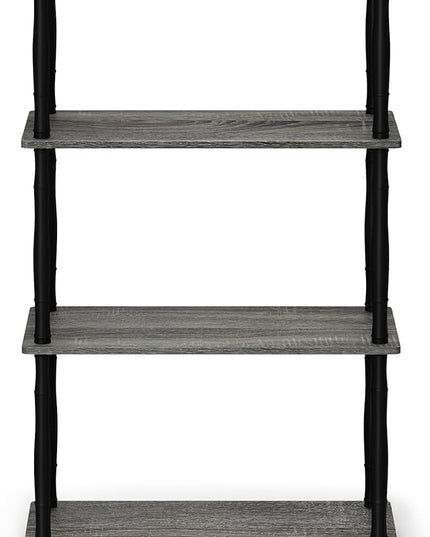 Furinno Turn-N-Tube 4-Tier Multipurpose Shelf Display Rack, Classic Tubes, French Oak Grey/Black - LeafyLoom