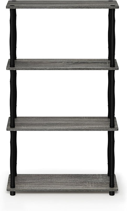 Furinno Turn-N-Tube 4-Tier Multipurpose Shelf Display Rack, Classic Tubes, French Oak Grey/Black - LeafyLoom