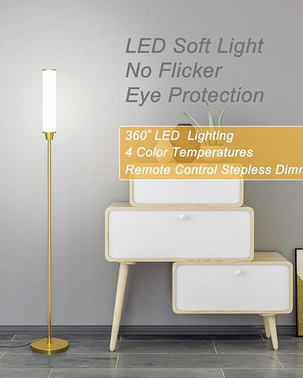 Floor Lamp with Remote Control,Bright Floor Lamps for Living Room/Bedroom/Office, Stepless Adjustable 3000K-6000K Colors and 10-100% Brightness,Standing Light with Foot Switch (Brass Gold) - LeafyLoom