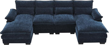 Symmetrical Modular Sectional Sofa with Chaise Lounge, 6 Seater Chenille Upholstered Cloud Couch, U Shaped Oversized Sleeper Sofa&Couches with Thicked Cushion & Detackable Backrest Living Room - LeafyLoom