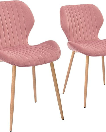 CangLong Dining Chairs Mid Century Modern Leisure Upholstered Metal Legs for Kitchen Living Room, Set of 2, Pink - LeafyLoom