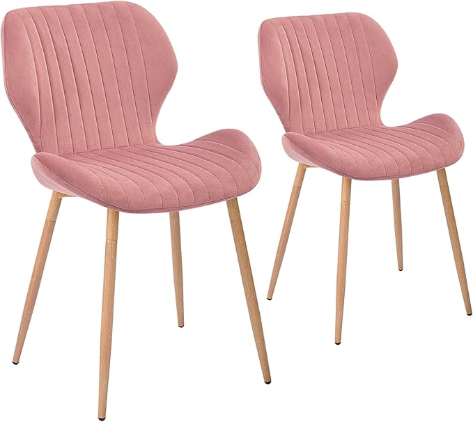 CangLong Dining Chairs Mid Century Modern Leisure Upholstered Metal Legs for Kitchen Living Room, Set of 2, Pink - LeafyLoom