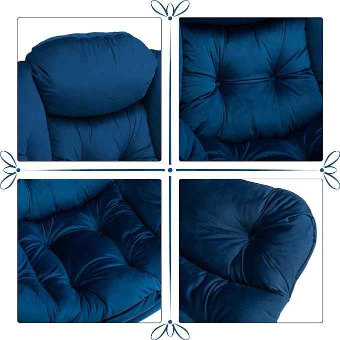 AbocoFur Modern Fabric Large Lazy Chair, Accent Oversized Comfy Reading Chair, Thick Padded Cozy Lounge Chair with Armrest, Steel Frame Leisure Sofa Chair for Living Room, Bedroom, Dorm, Royal Blue - LeafyLoom