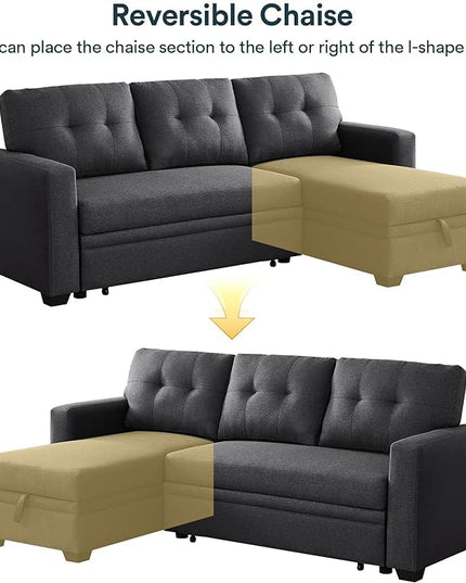 ROOMTEC 82" L-Shaped 3-Seaters Corner Sectional Sofa W/Pull Out Sleeper Couch Bed with Storage Chaise Left/Right Freely Convertible for Home Office Apartment Living Room Dorm - LeafyLoom