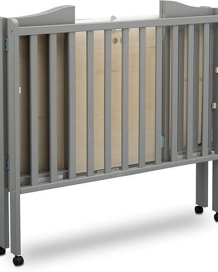 Delta Children Folding Portable Mini Baby Crib with 1.5-inch Mattress - Greenguard Gold Certified, Grey - LeafyLoom