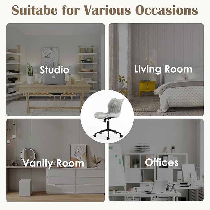 YOUNUOKE Office Desk Chair, Comfy Home Office Chairs, Small Comfortable Desk Chairs with Wheels, Armless PU Leather Chairs for Computer Conference, Gray - LeafyLoom