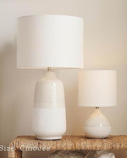Set of 2 Ceramic Table Lamp for Bedroom, Small Table Lamp White Farmhouse Rustic Lamp Set Bedside Table Lamps for Nightstand Side Table Lamps for Living Room, 13.7IN - LeafyLoom