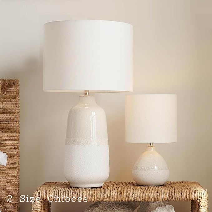 Set of 2 Ceramic Table Lamp for Bedroom, Small Table Lamp White Farmhouse Rustic Lamp Set Bedside Table Lamps for Nightstand Side Table Lamps for Living Room, 13.7IN - LeafyLoom