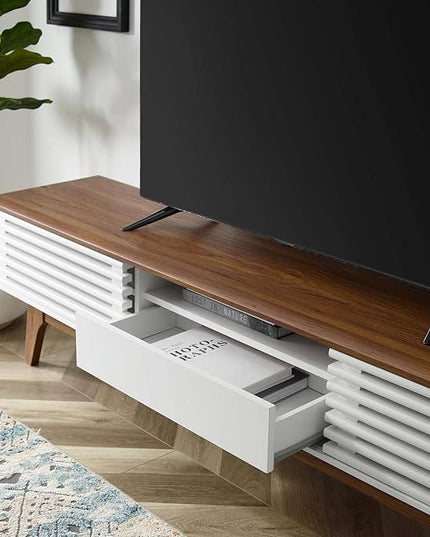 Modway Render Mid-Century Modern Low Profile 70 Inch TV Stand in Walnut White, 70" - LeafyLoom