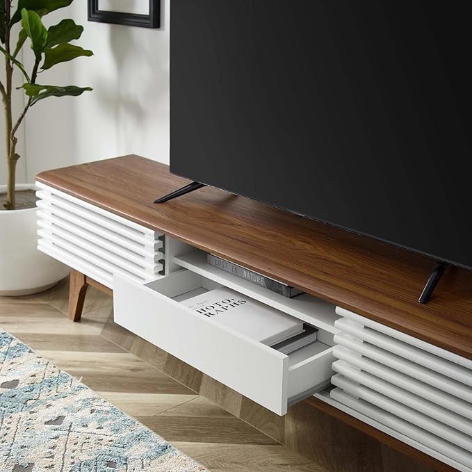 Modway Render Mid-Century Modern Low Profile 70 Inch TV Stand in Walnut White, 70" - LeafyLoom