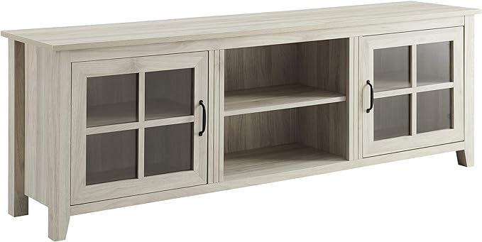 Walker Edison Portsmouth Classic 2 Glass Door TV Stand for TVs up to 80 Inches, 70 Inch, Birch - LeafyLoom