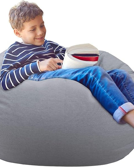 Aubliss Stuffed Animal Storage Bean Bag Chair Cover (No Beans)，Stuff and Sit Storage Bean Bag for Kids Toy Storage，Large 38"-Canvas Solid Grey - LeafyLoom