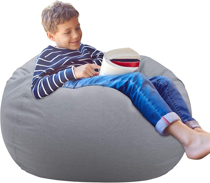 Aubliss Stuffed Animal Storage Bean Bag Chair Cover (No Beans)，Stuff and Sit Storage Bean Bag for Kids Toy Storage，Large 38"-Canvas Solid Grey - LeafyLoom