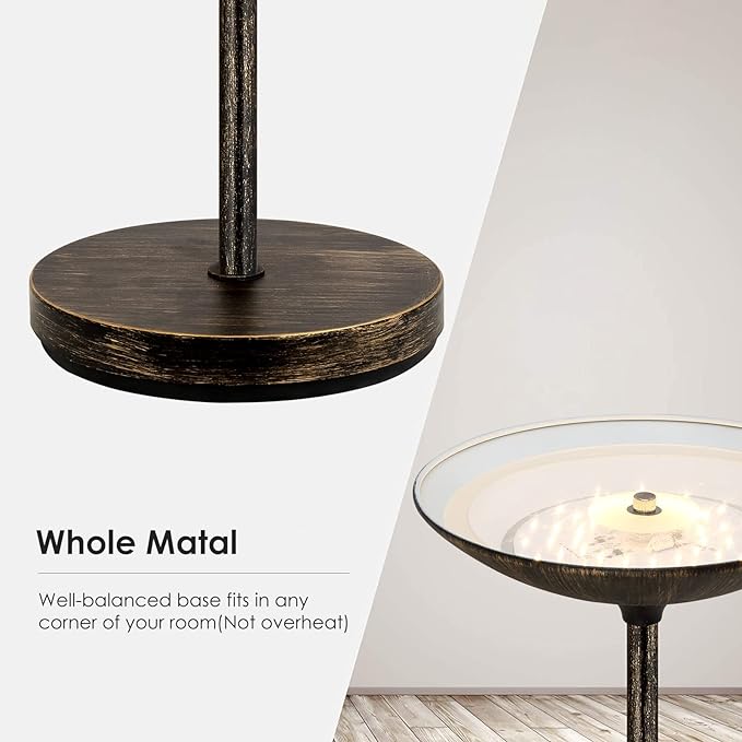 Floor Lamp, Standing Lamp, 20W 2000LM LED Torchiere Floor Lamp, Stepless Dimmable, Touch Control, 3000K Daylight, 50000hrs Lifespan, Floor Lamps for Living Room, Standing Lamps for Bedroom,Bronze - LeafyLoom