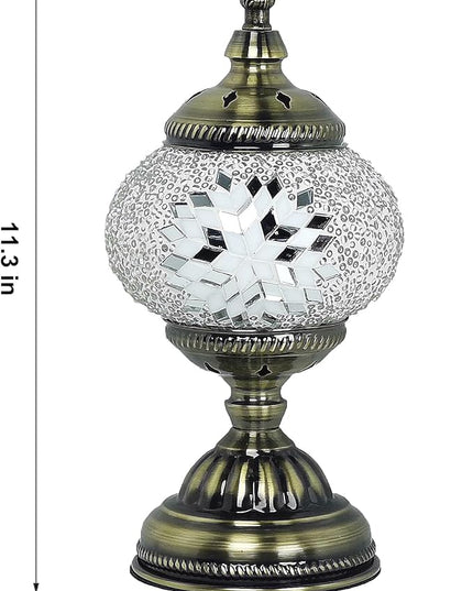 Turkish Mosaic Lamp Bohemian Tiffany Style Moroccan Bedside Lamps for Bedroom (White) - LeafyLoom