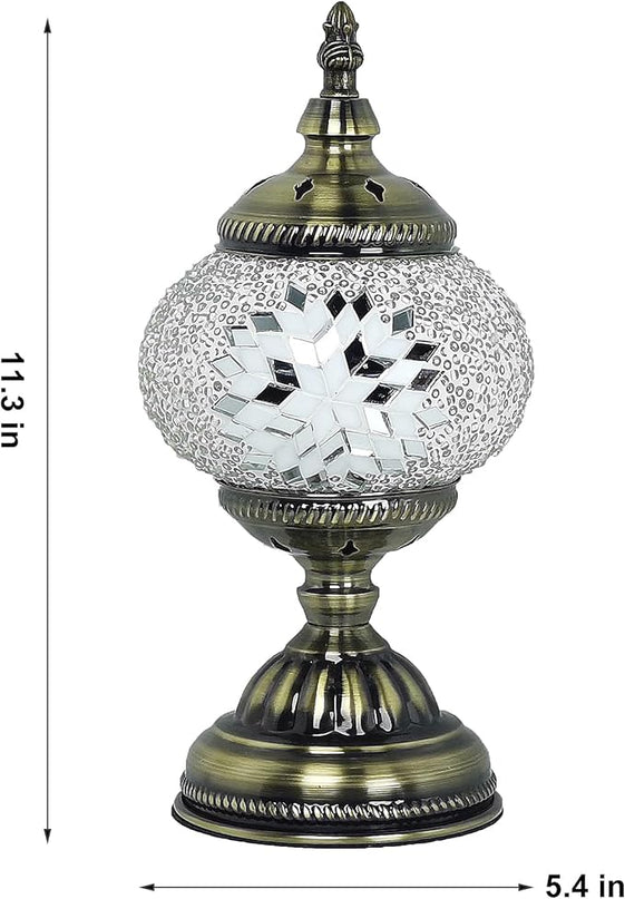 Turkish Mosaic Lamp Bohemian Tiffany Style Moroccan Bedside Lamps for Bedroom (White) - LeafyLoom
