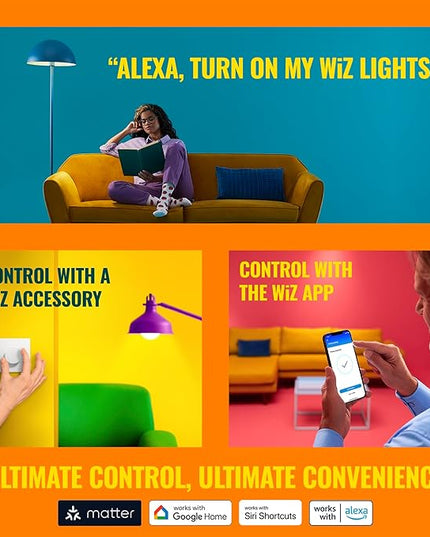 WiZ 65W BR30 Color LED Smart Bulb - Pack of 4 - E26- Indoor - Connects to Your Existing Wi-Fi - Control with Voice or App + Activate with Motion - Matter Compatible WiZConnectedLighting
