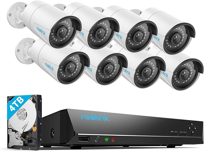 REOLINK 16CH 5MP Home Security Camera System, 8pcs Wired Outdoor PoE IP Cameras with Person/Vehicle/Pet Detection, 8MP 16CH NVR with 4TB HDD for 24-7 Recording, RLK16-410B8-5MP REOLINK