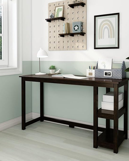 Max & Lily Solid Wood Desk With Shelves, 55 Inches, Espresso - LeafyLoom