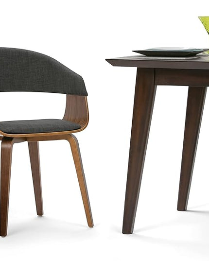 SIMPLIHOME Lowell 17 Inch Mid Century Modern Bentwood Dining Chair in Charcoal Grey Linen Look Fabric, For the Dining Room - LeafyLoom