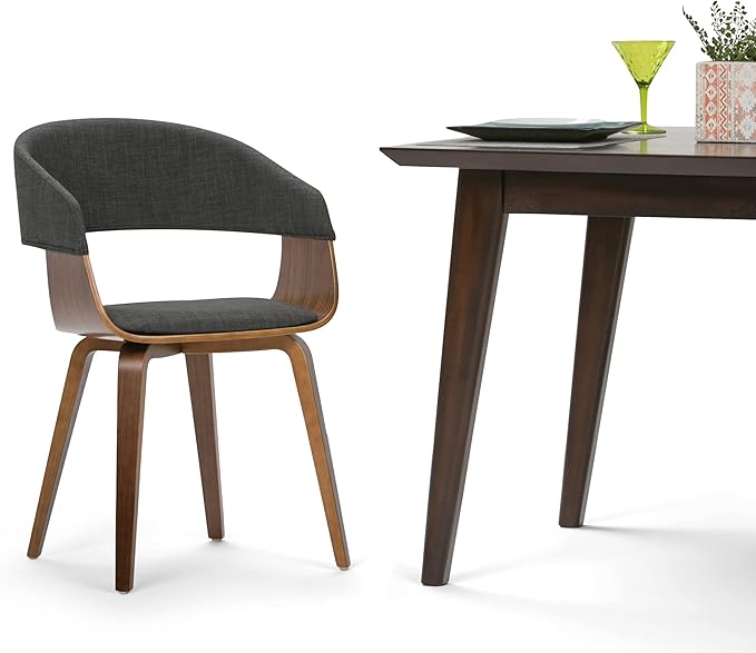 SIMPLIHOME Lowell 17 Inch Mid Century Modern Bentwood Dining Chair in Charcoal Grey Linen Look Fabric, For the Dining Room - LeafyLoom