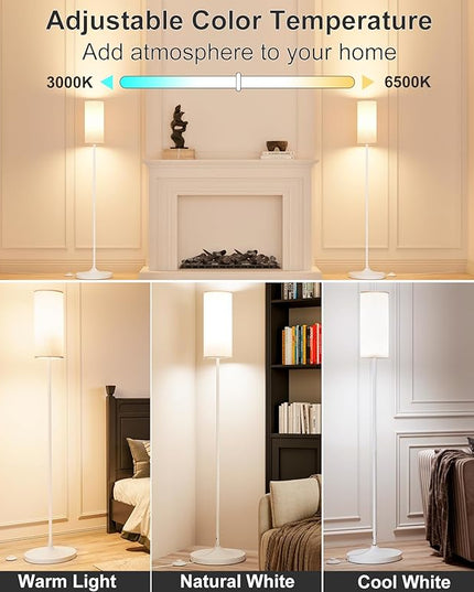 LED Floor Lamp for Living Room, Dimmable Standing Lamps with Foot Switch,Remote Custom Color Temperature White Pole Lamp with Lampshade,12W Led Bulb Tall Lamps for Bedroom Office Kid Room - LeafyLoom