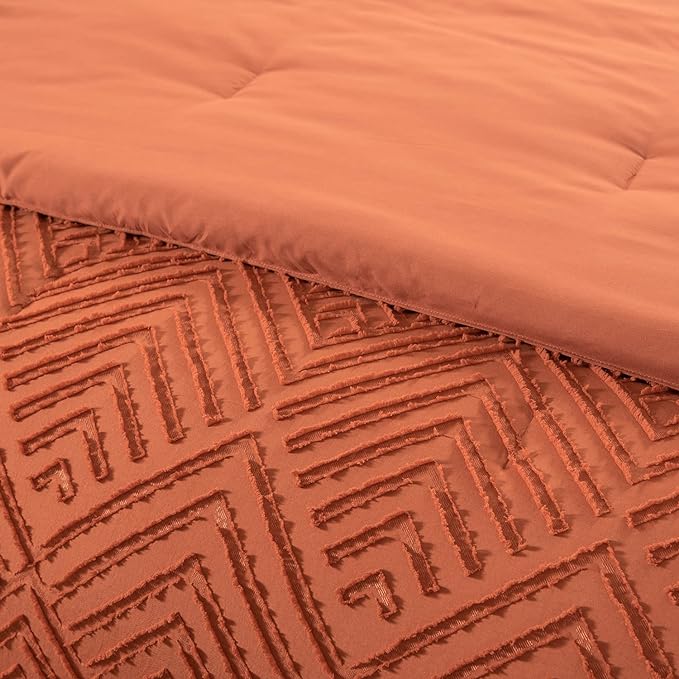 Full Comforter Set, Tufted Terracotta Comforter Set Full, Boho Bedding Comforter Sets Extra Fluffy, Ideal for All Seasons 3 Pieces (1 Comforter, 2 Pillowcases) - LeafyLoom
