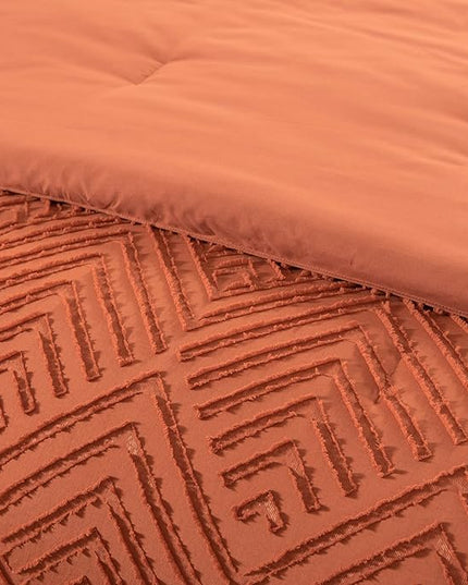 Queen Comforter Set, Tufted Terracotta Comforter Set Queen, Boho Bedding Comforter Sets Extra Fluffy, Ideal for All Seasons 3 Pieces (1 Comforter, 2 Pillowcases) - LeafyLoom