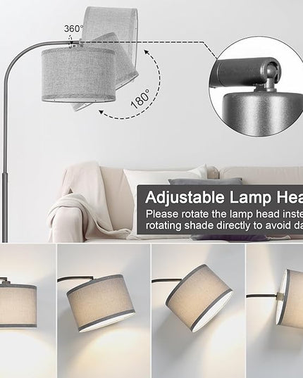 Boncoo Dimmable Floor Lamp, Arc Floor Lamps for Living Room, Stepless Dimmable Standing Lamp with Adjustable Drum Shade, Modern Arched Corner Light for Bedroom, Office, LED Bulb Included - LeafyLoom