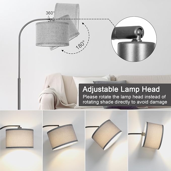 Boncoo Dimmable Floor Lamp, Arc Floor Lamps for Living Room, Stepless Dimmable Standing Lamp with Adjustable Drum Shade, Modern Arched Corner Light for Bedroom, Office, LED Bulb Included - LeafyLoom