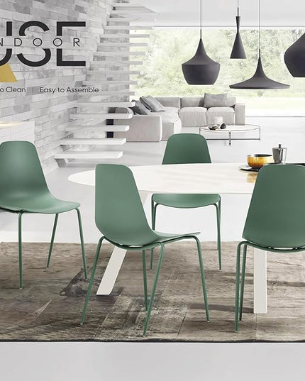 COLAMY Stackable Dining Chairs Set of 4, Indoor Outdoor Dining Room Side Chairs with Metal Legs, Modern Plastic Patio Chairs for Home/Kitchen/Office/Resturant/Bistro/Cafe, Green - LeafyLoom