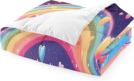 Rainbow Cat Comforter Twin Size - Rainbow Cat Bedding for Girls Room Cute Cartoon Rainbow Bedding Twin Comforter Sets for Kids, 1 Comforter+1 Pillowcase - LeafyLoom