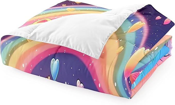 Rainbow Cat Comforter Twin Size - Rainbow Cat Bedding for Girls Room Cute Cartoon Rainbow Bedding Twin Comforter Sets for Kids, 1 Comforter+1 Pillowcase - LeafyLoom