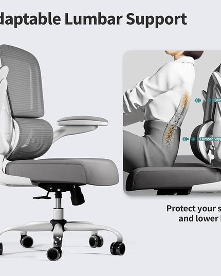Office Chair - Ergonomic Desk Chair with Adjustable Lumbar Support, Mesh Computer Chair, Executive Chair for Home Office Comfortable Lumbar Support (White) - LeafyLoom
