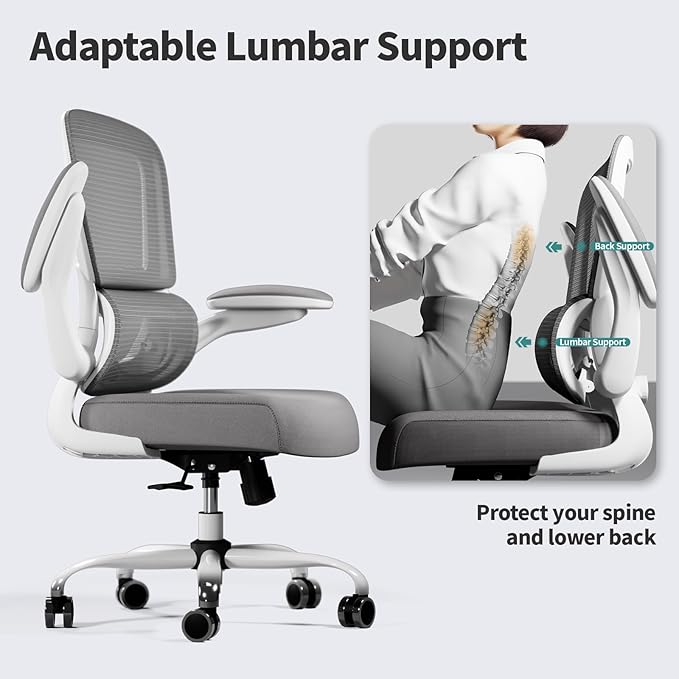 Office Chair - Ergonomic Desk Chair with Adjustable Lumbar Support, Mesh Computer Chair, Executive Chair for Home Office Comfortable Lumbar Support (White) - LeafyLoom