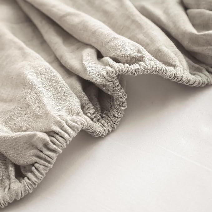 Simple&Opulence 100% Linen Sheet Set Solid Color-4 Pcs Washed French Bed Sheets(1 Flat Sheet,1 Fitted Sheet,2 Pillowcases)-Breathable Bedding Set (Linen, King) - LeafyLoom