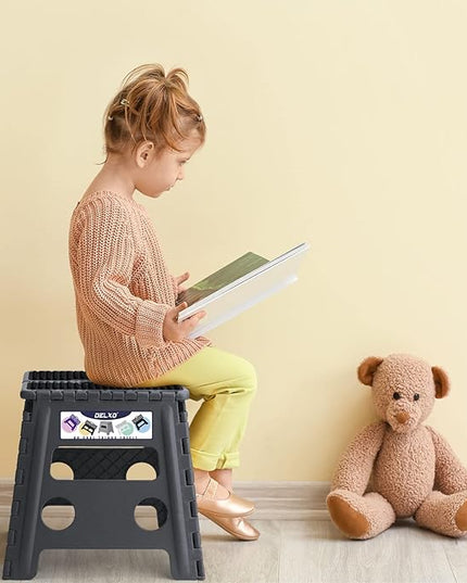 Delxo Folding Step Stool 13 inch Height Heavy Duty Foldable Step Stools for Adults and Kids,Kitchen Small Collapsible Fold Up Stepping Stool 1 Pack in Grey Dotted Texture - LeafyLoom